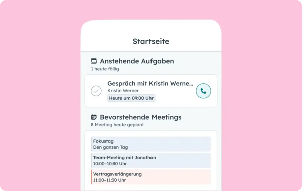 Anstehende Aufgaben und Meetings in der Mobile-App von HubSpot