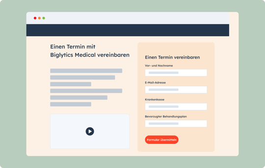 landingpage mit sensitive data fuer medizin
