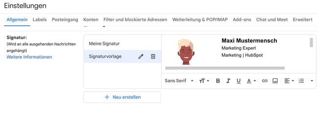 Gmail-Signatur Einstellungen