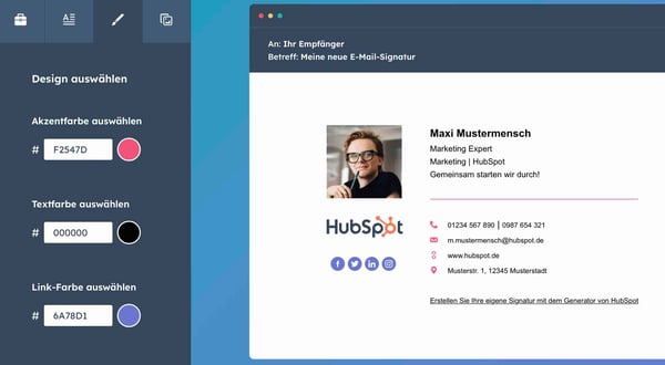 E-Mail-Signatur erstellen mit HubSpot Farben auswählen