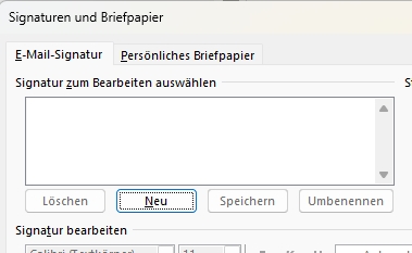 Screenshot neue Outlook-Signatur erstellen in den Einstellungen