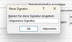 Screenshot neuer Outlook-Signatur einen Namen geben