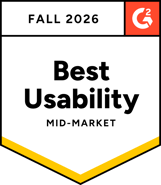 G2 badge : best usability mid-market winter 2023