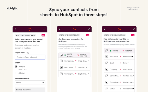 HubSpot fuer Google Sheets: Kontaktuebertragung Schritte 