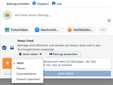 Facebook-Beitrag jetzt teilen oder für später planen