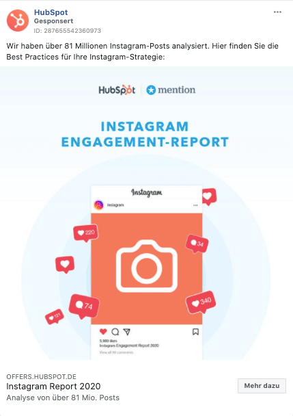 Facebook-Ad Beispiel HubSpot Report