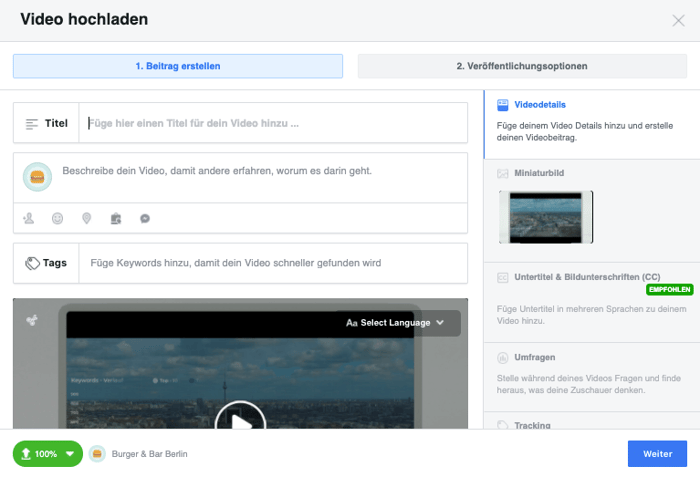 Facebook Video hochladen