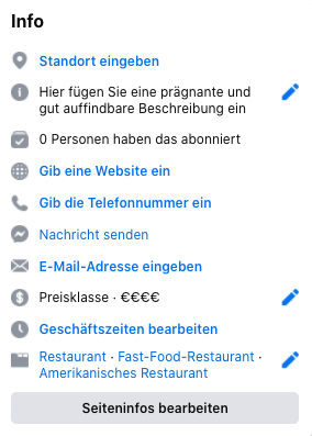 Info-Bereich der Facebook-Seite