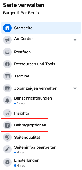 Facebook-Seite verwalten - Beitragsoptionen