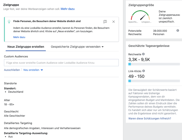 Zielgruppe der Facebook-Werbung festlegen