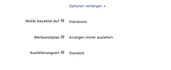 Weitere Optionen der Facebook-Anziegen