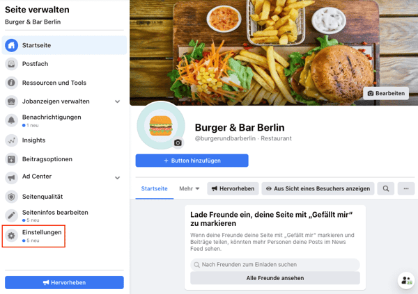 Facebook-Seite verwalten Einstellungen