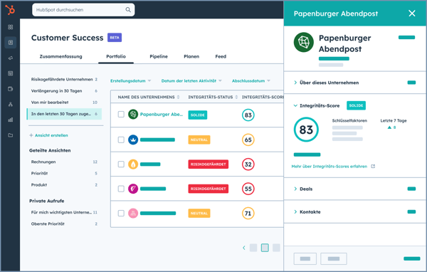 Einzelansicht der Kundenscore Health Cards 