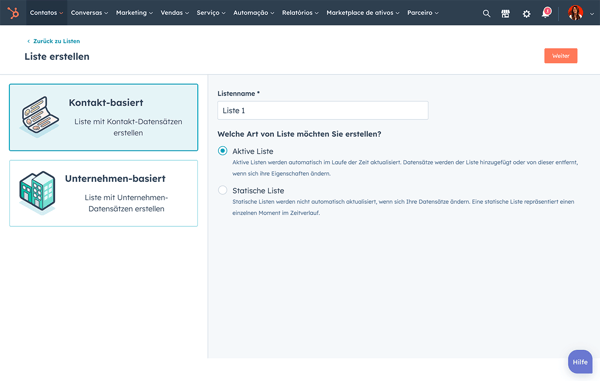 Segmentierungsliste für die Newsletter-Erstellung in HubSpot