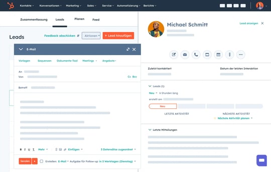 Sales Hub-Benutzeroberfläche mit einer Übersicht der Leads 