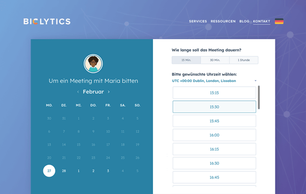 eingebettete meeting scheduler software in website