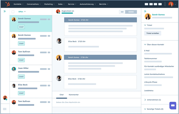 Das HubSpot-Ticketsystem zeigt die Erstellung eines Tickets aus einem Chat