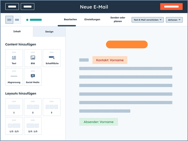 HubSpot-Benutzeroberfläche zeigt Content Personalisierungsfunktion für E-Mails