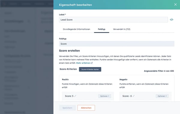 HubSpot Lead Scoring Interface mit automatischer Bewertung nach benutzerdefinierten Kriterien