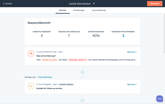 Salesautomatisierungstools von HubSpot mit der Benutzeroberfläche für Sequenzen