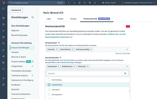 HubSpot KI: Markenidentitaet wird an Stil und Persoenlichkeit angepasst