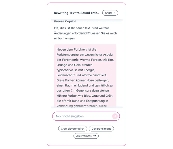 HubSpot KI: Ein Text wird unter Anwendung der Markenidentitaet ueberarbeitet