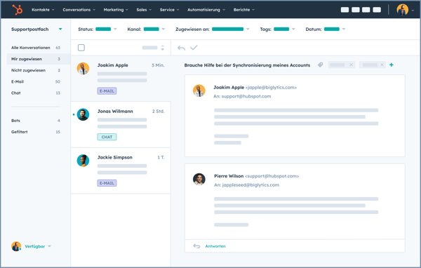 Gemeinsames Support-Postfach in HubSpot Service Hub