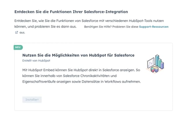 HubSpot Salesforce-Integration: HubSpot Embed-Feature in der Salesforce-Oberfläche, das Chronikaktivitäten, Eigenschaftsverläufe und Workflow-Datensätze direkt in Salesforce-Records anzeigt