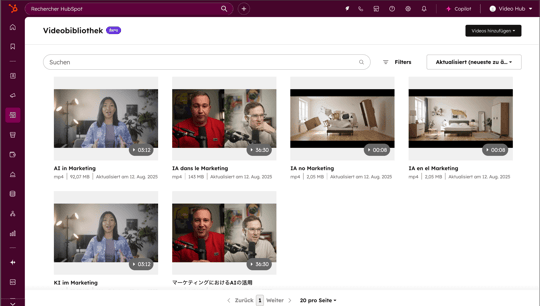 HubSpots Tool fuer Videobearbeitung:  Screenshot der Videomarketing-Bibliothek
