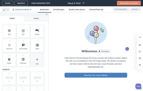 Drag-and-Drop-Designer der Newsletter-Software von HubSpot
