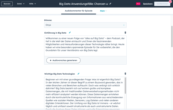 Skript des Podcasts in der HubSpot App