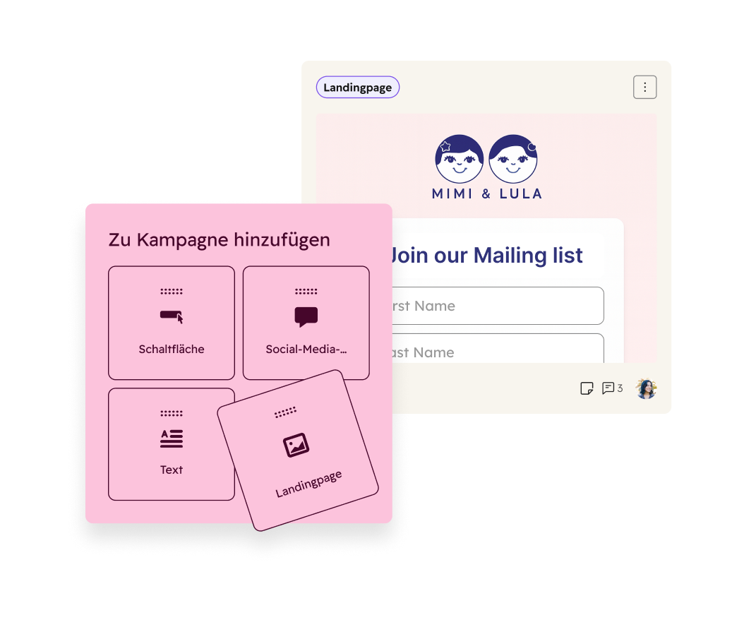 HubSpot Loop Marketing: Zeigt einen Benutzer, der eine Landingpage zu einer HubSpot-Kampagne hinzufuegt. Zu den weiteren verfuegbaren Elementen, die einer Kampagne hinzugefuegt werden koennen, gehoeren CTA-Schaltflaechen, Links zu sozialen Netzwerken, Wissensdatenbank-Artikel, Website-Seiten, Texte und vieles mehr.