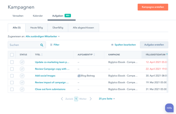 Kampagnen und aufgaben in hubspot verwalten