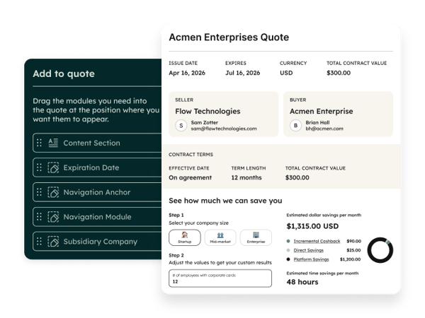 HubSpot Angebotssoftware: Breite Ansicht des Angebotseditors mit Preistabelle, Vertragskonditionen und modularem Aufbau