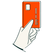 Illustration einer Hand mit Zahlungskarte als Symbol für die Einrichtung des HubSpot Payments-Tools