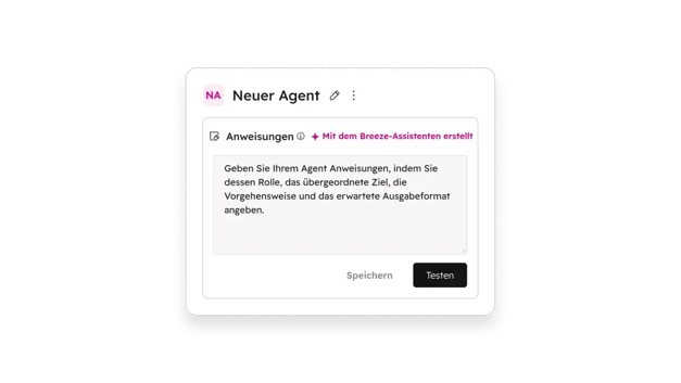 Benutzeroberfläche des Agent Hub mit Anweisungen fuer die Erstellung eines neuen KI-Agents