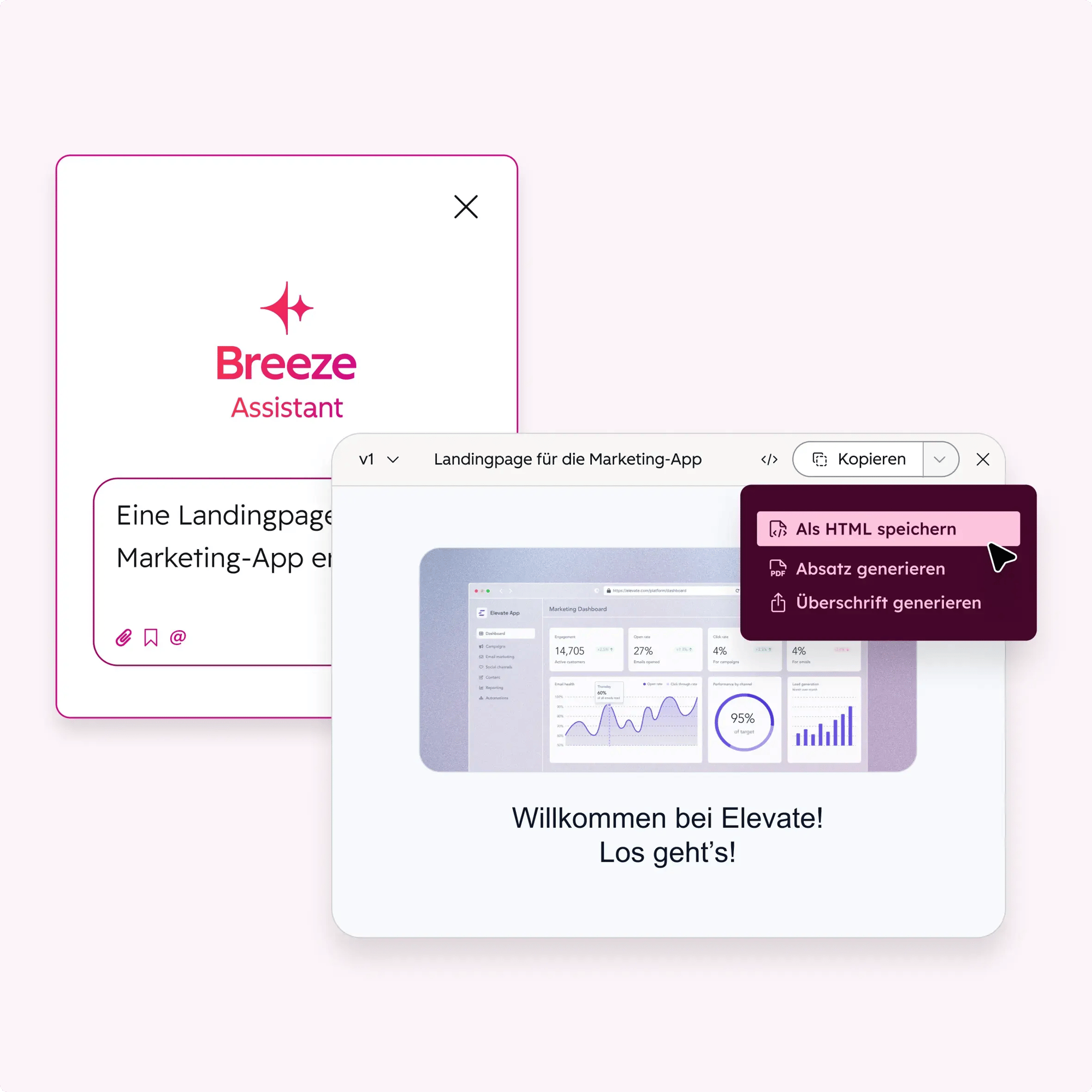 Vereinfachte Benutzeroberfläche des Breeze-Assistenten mit Artefakten
