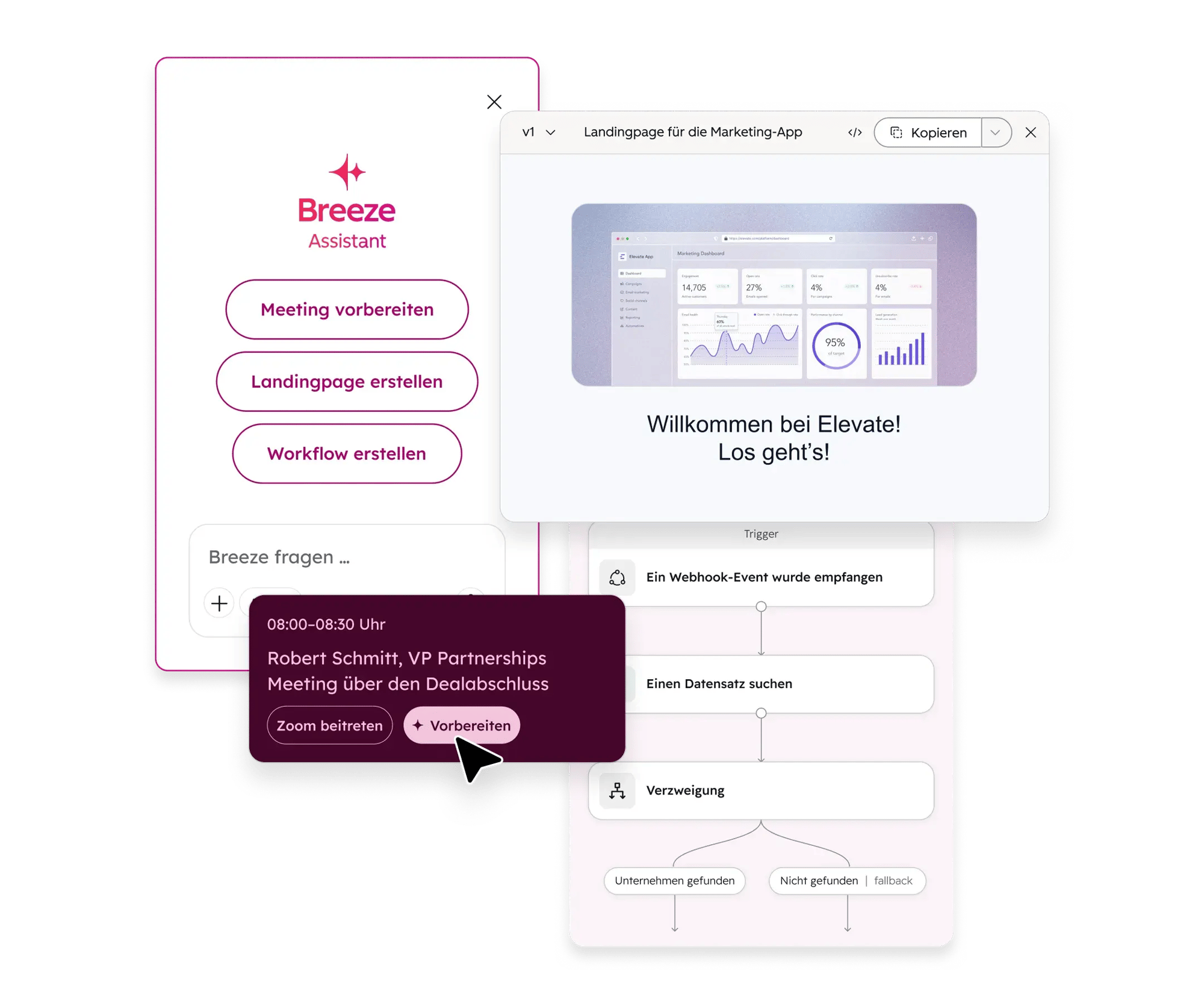 Vereinfachte Benutzeroberflaeche von HubSpot Breeze-Assistent