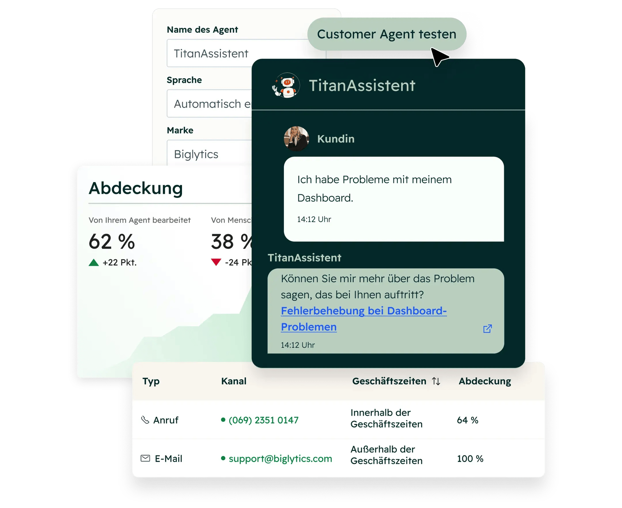 Screenshot der Benutzeroberfläche mit dem HubSpot Data Agent