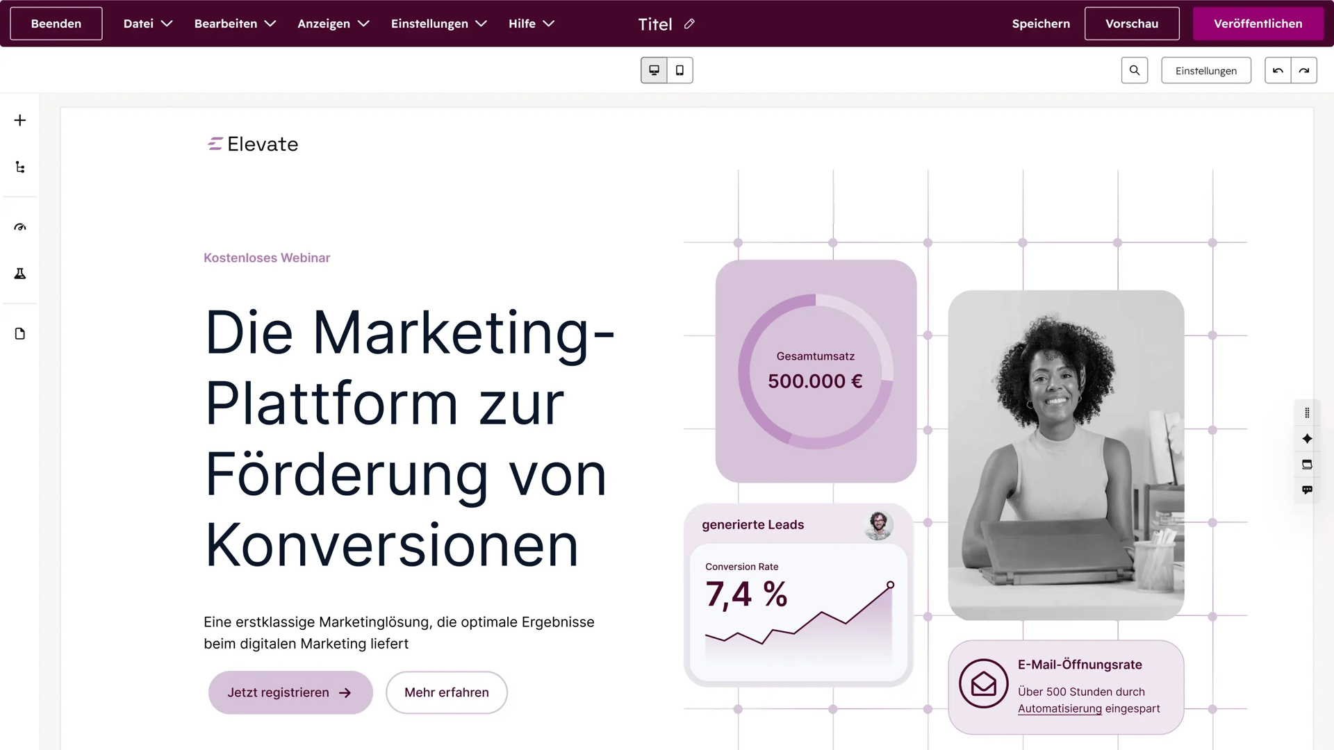 Content Hub von HubSpot: Landingpage-Designer