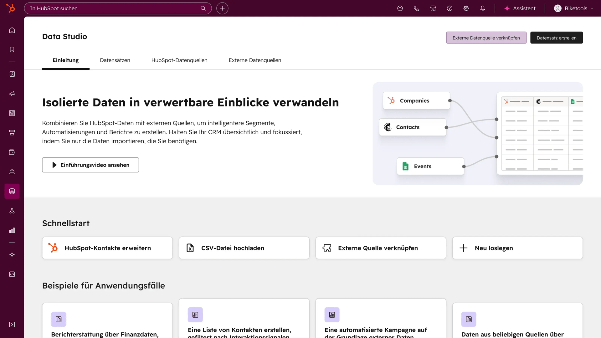 Data Hub - Data Studio Landing Page