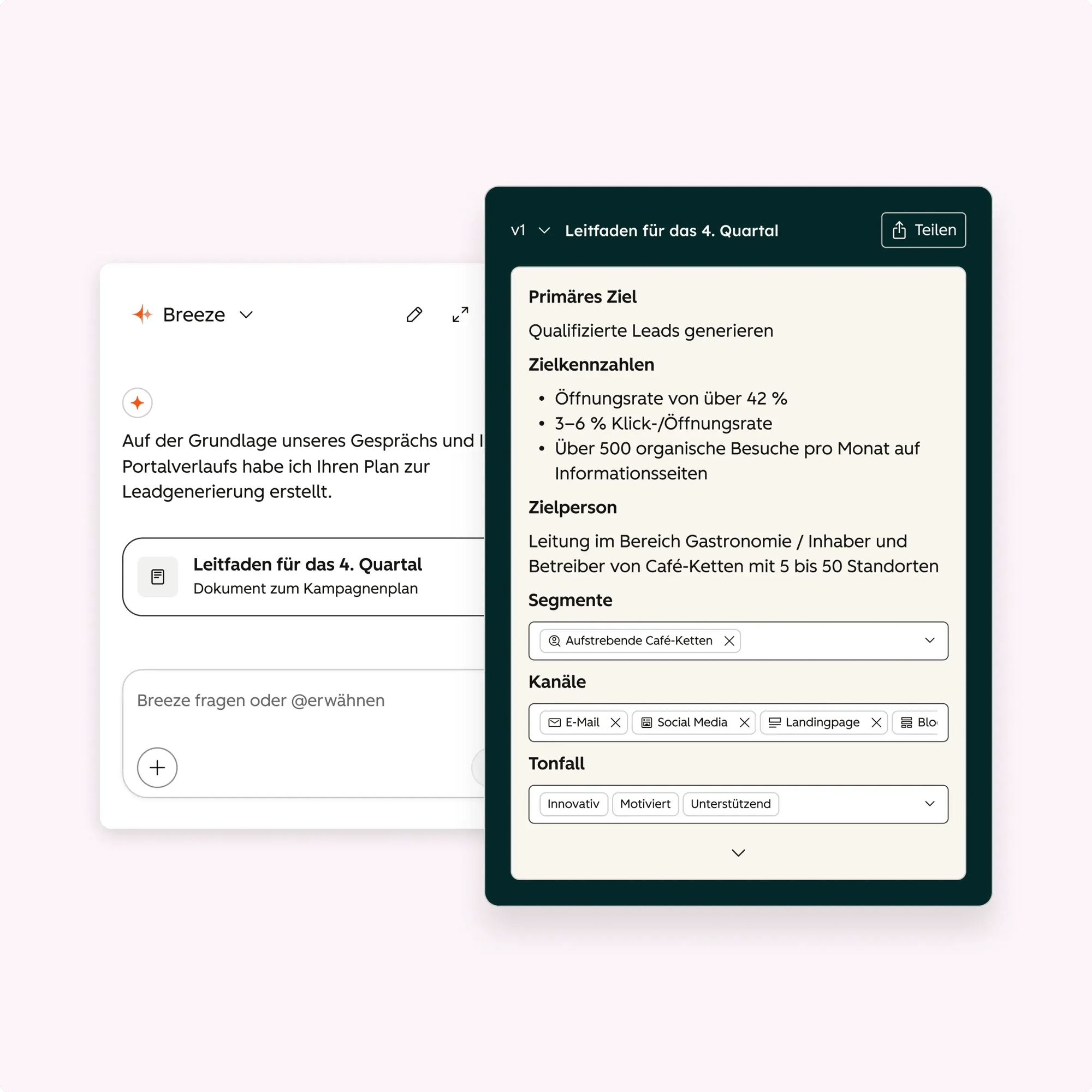 Vereinfachte Darstellung des Campaign Agents von HubSpot, mit automatisch erstelltem Kampagnenplan