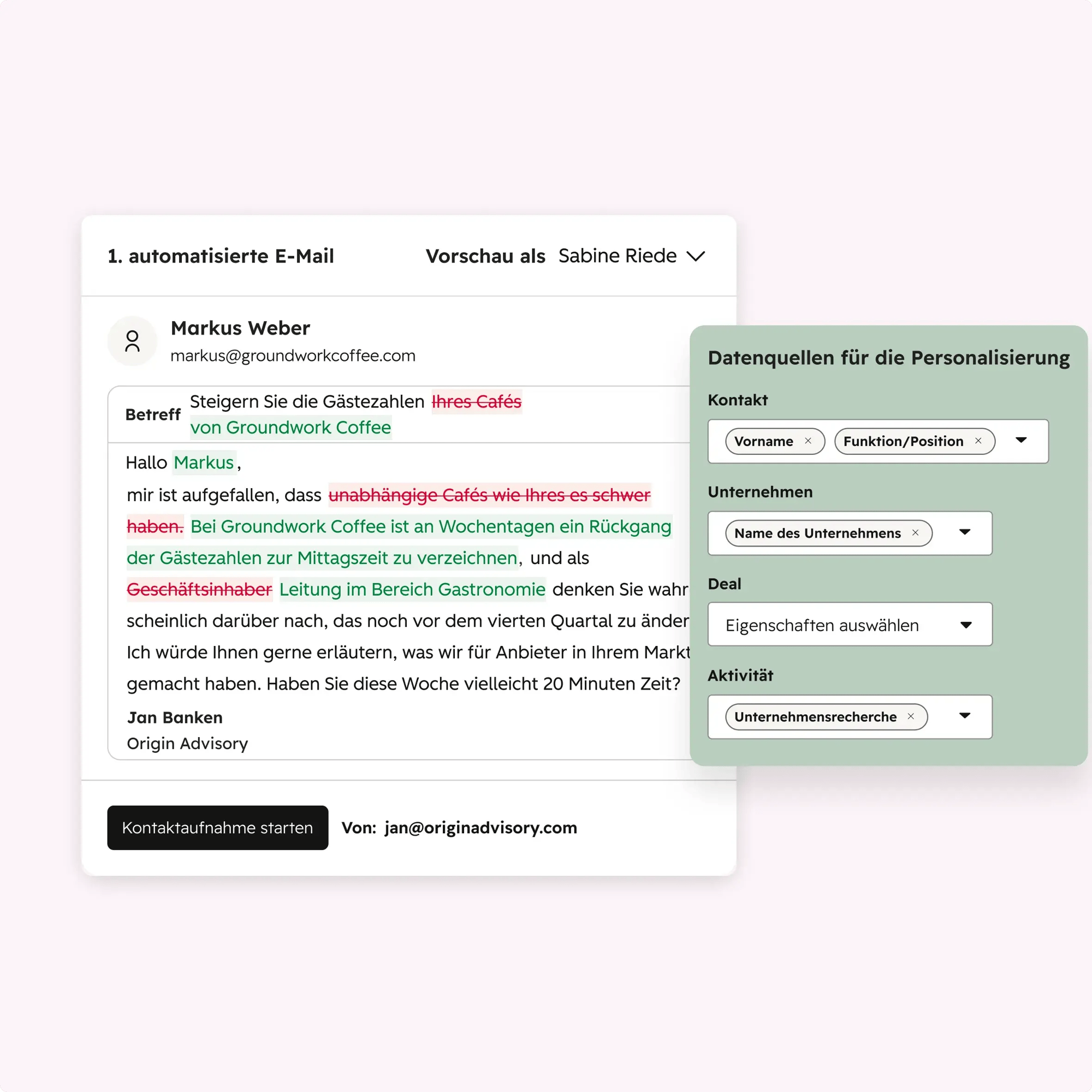 Vereinfachte Darstellung der E-Mail-Einrichtung im Nurtur Agent
