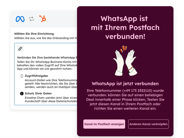 Produkt-SUI zeigt die Koexistenz der WhatsApp-Integration von HubSpot