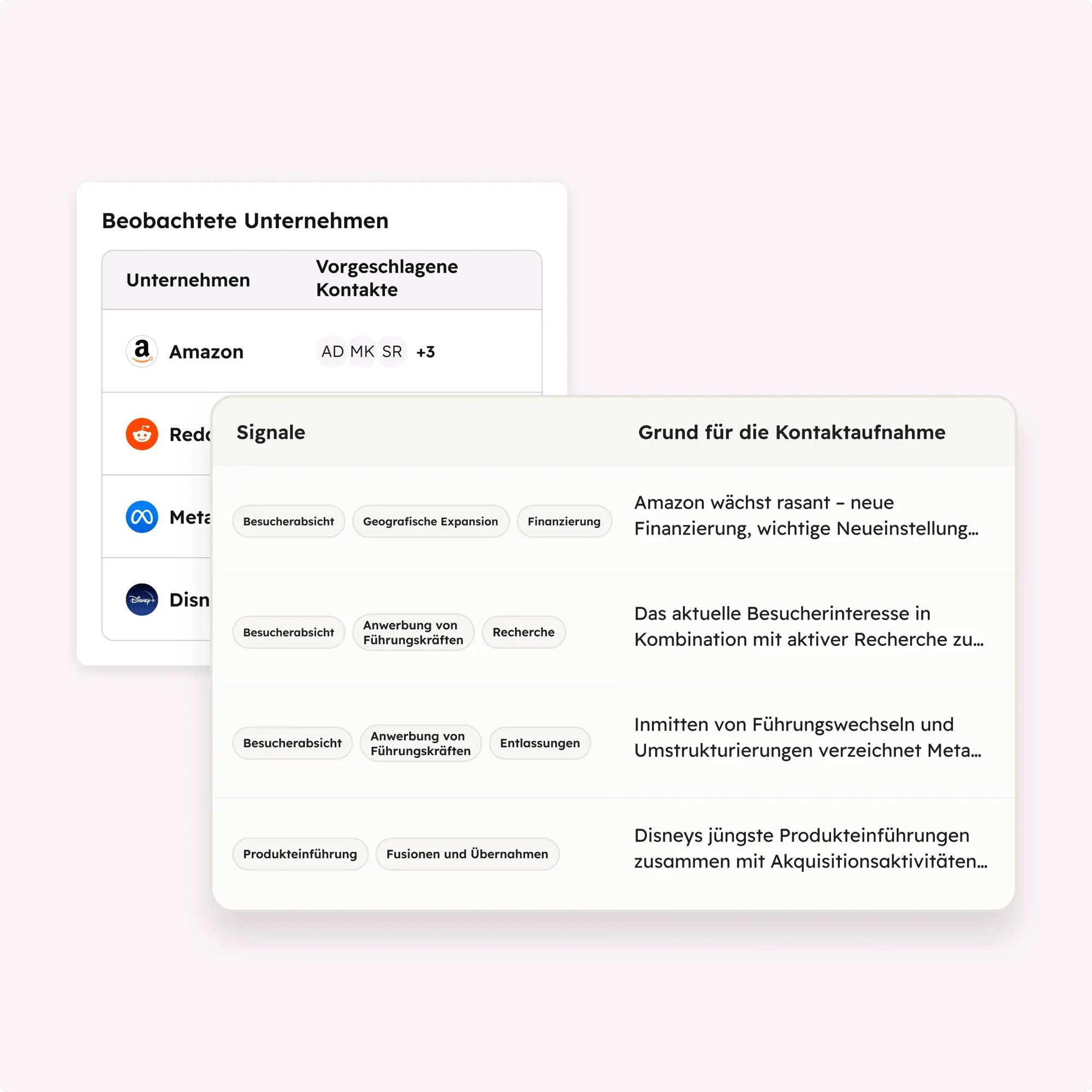 Vereinfachte Benutzeroberflaeche von Prospecting Agent