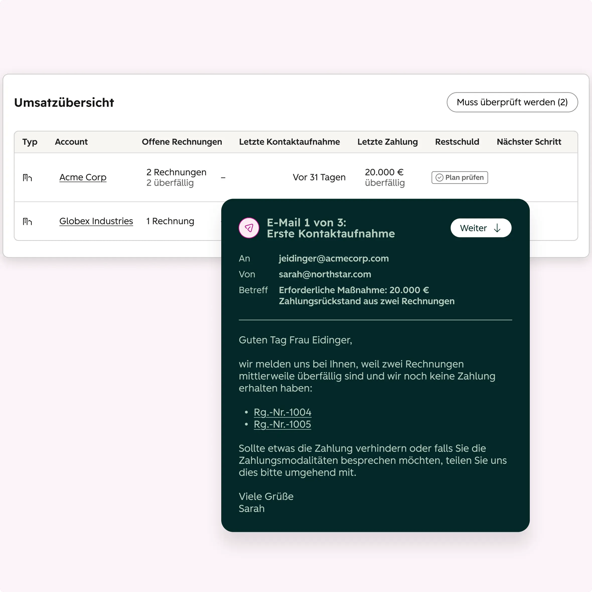 Vereinfachte Benutzeroberflaeche von Revenue Agent