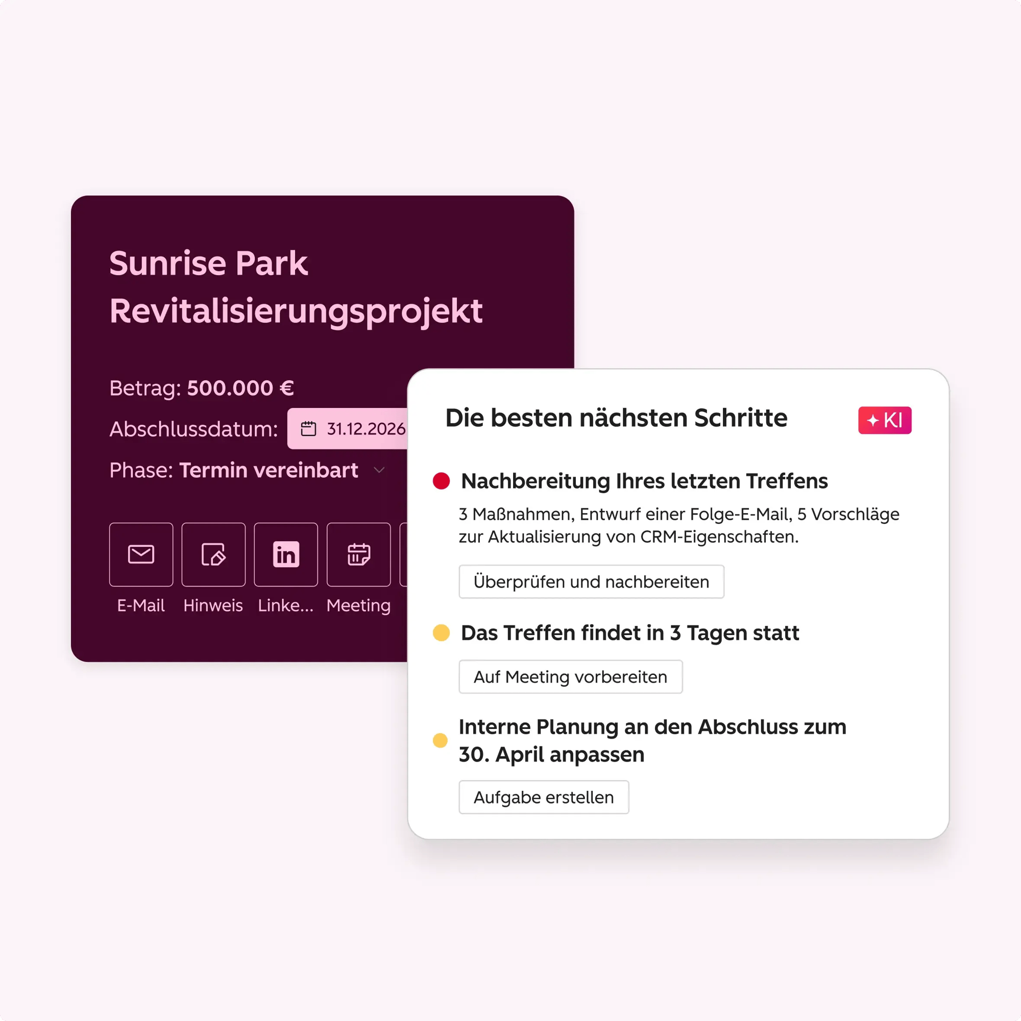 Vereinfachte Benutzeroberflaeche von Deal Progression