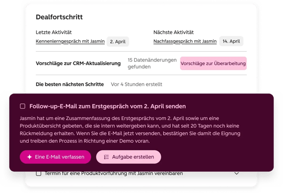 Benachrichtigung auf dem Board für intelligenten Dealfortschritt