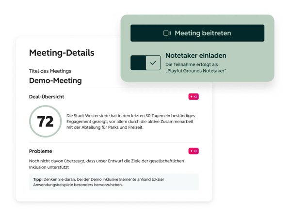 HubSpot KI-Notetaker: automatische Einladung zum Meeting mit Deal-Score und KI-erkannten Problemen