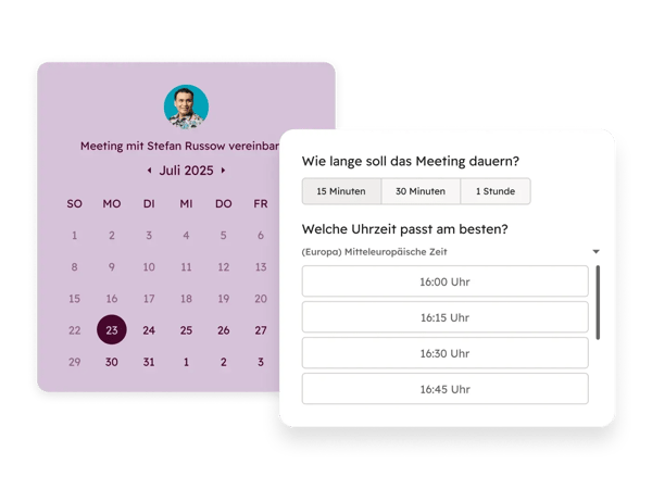 Sales Hub Terminbuchungstool: Terminbuchungsseite